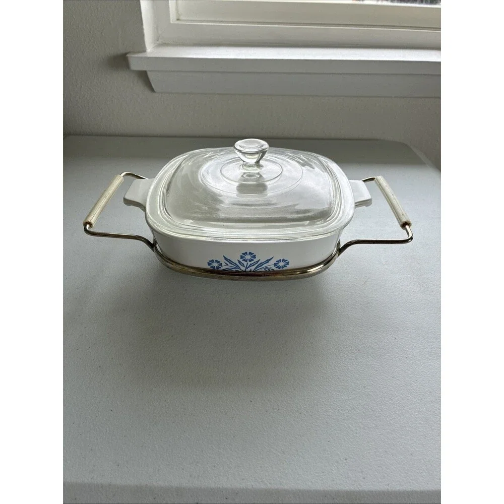 Vintage CorningWare Blue Cornflower P-1-B 1 Qt Casserole w/ Lid & Trivet USA